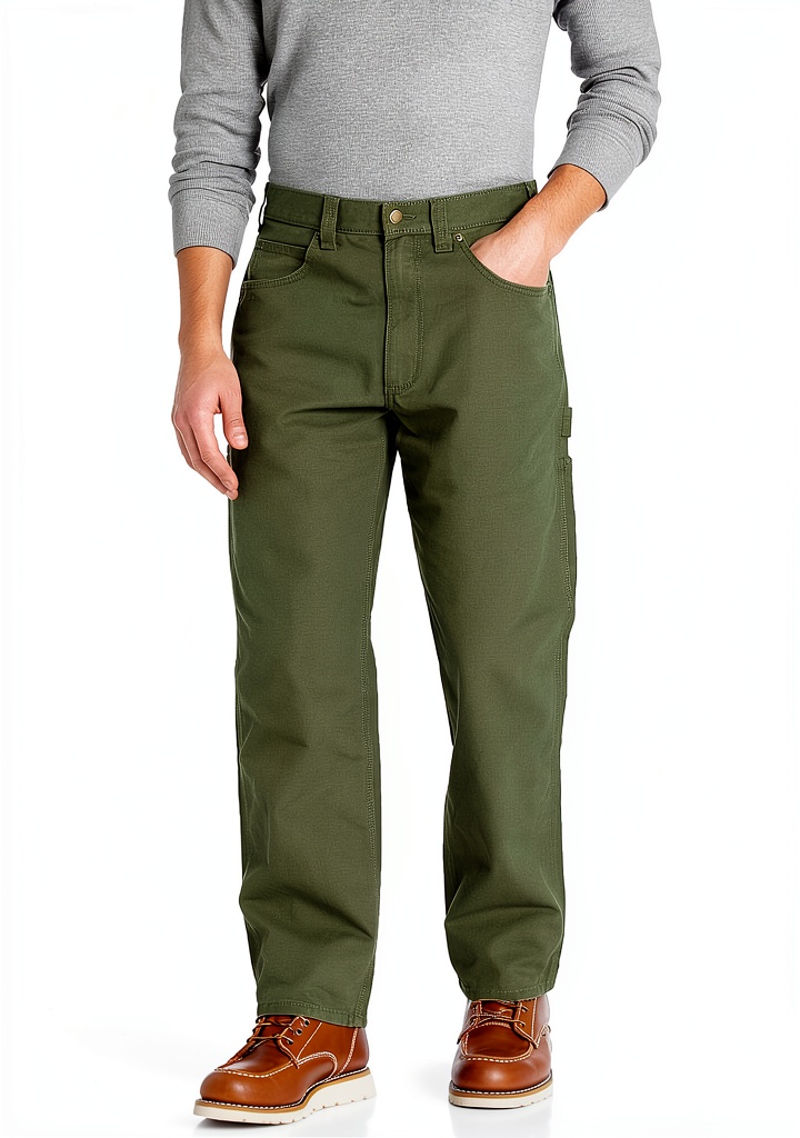 Installing Amazon Essentials Mens Carpenter Pants Cotton Canvas Relaxed on a wooden workbench