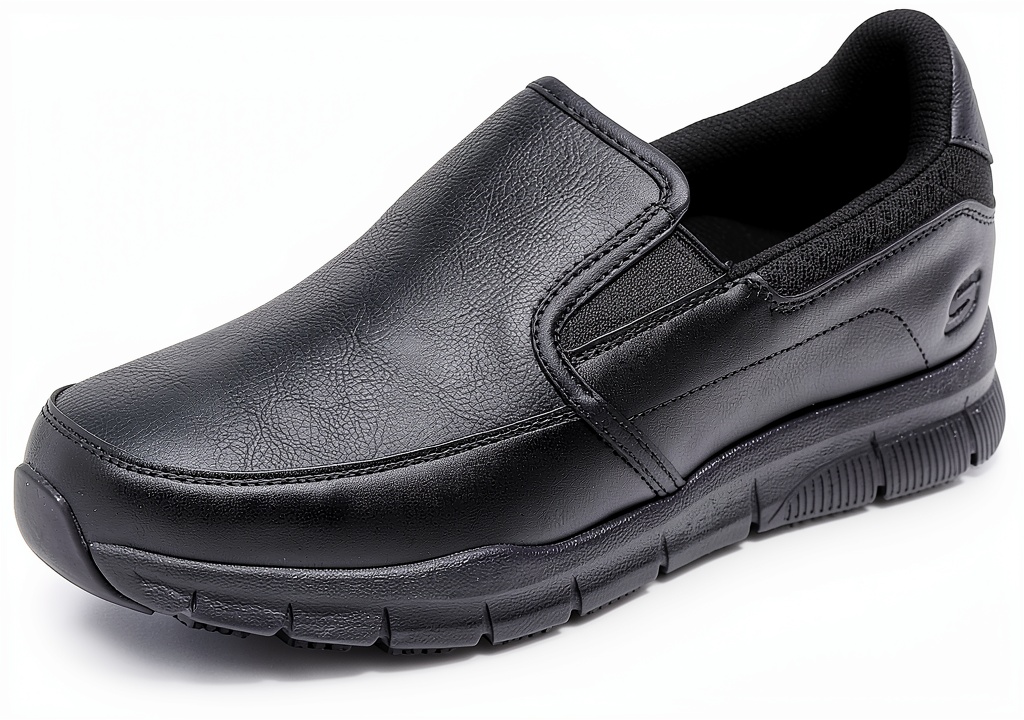 Skechers Slip Resistant Work Shoes side profile showing slip-resistant outsole pattern and elastic gore panels