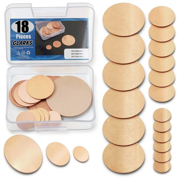 Copper Sheet 18pcs T2 Copper Plates Glarks 0.8/1.2/2 Inch 0.02 Inch-0