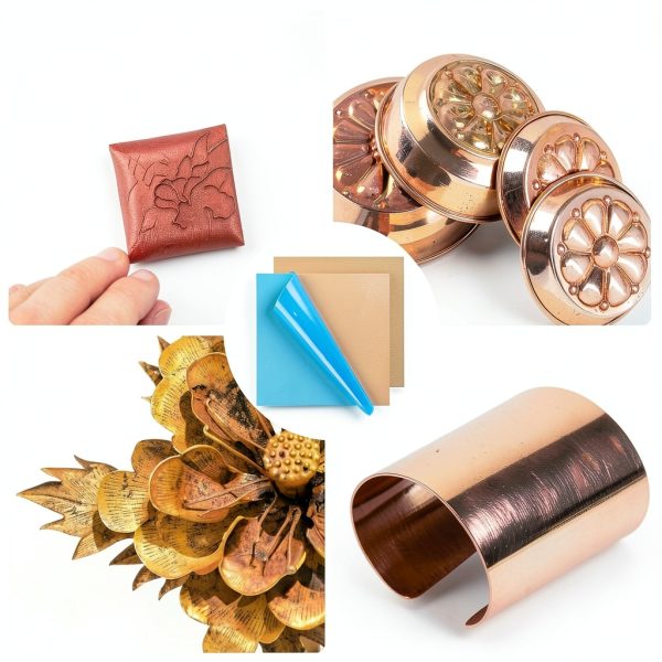 4Pcs 99.9% Pure Copper Sheet 8 x 8 Inch 24 Gauge/0.5mm Metal Copper Plate Film Attached Copper Sheets Metal for Crafts, Jewelry, Repair, Electrical, Industry-4